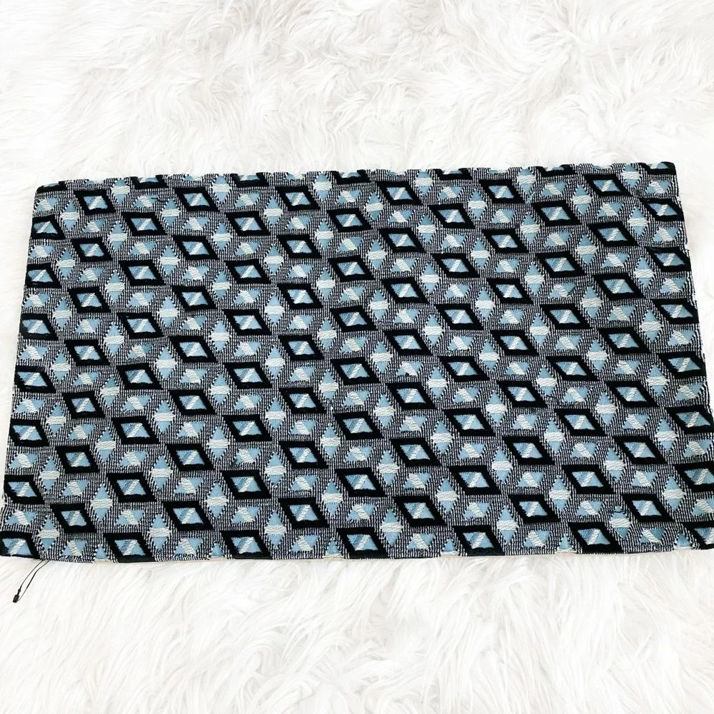 West Elm Blue Black White Shapes Lumbar Pillow Cover 12x21 Linen Blend NEW